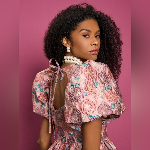 NWT DREAM sister Jane DREAM Nerissa Jacquard Midi Dress DREAM CORALS IN BLOOM S - Picture 5 of 16